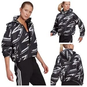 Adidas NWOT Women's Med Black White Geometric  Full Zip Windbreaker Jacket